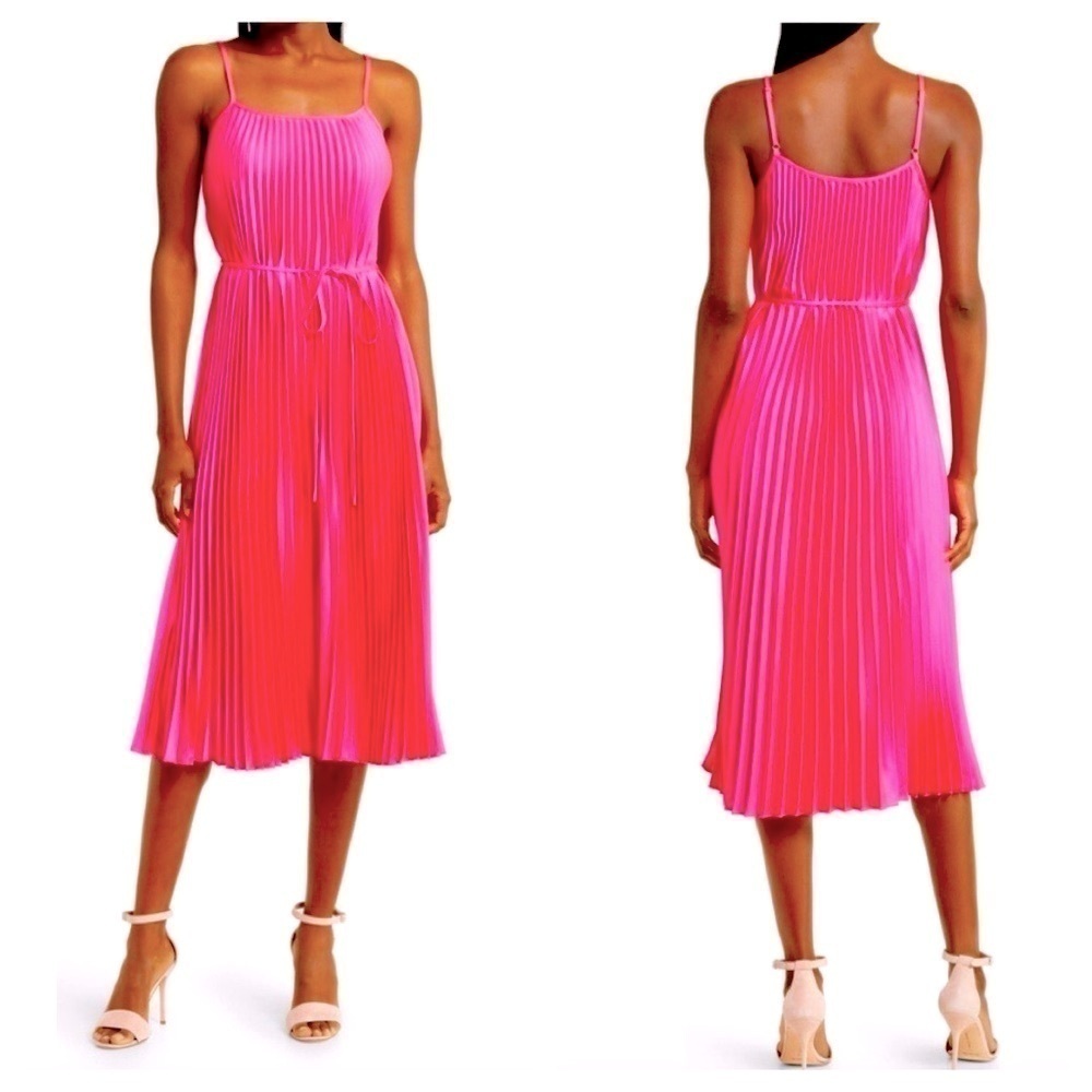 Sam Edelman Hammered Satin Plissé Dress Pink Woman’s Size S New